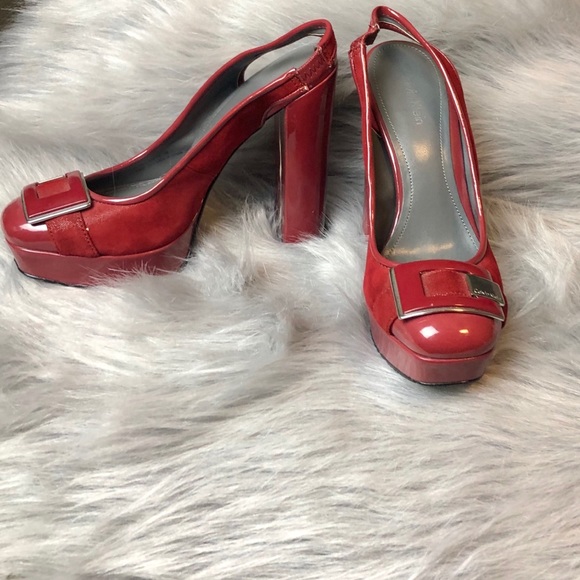 Calvin Klein red buckle heel sling backs - Picture 3 of 7